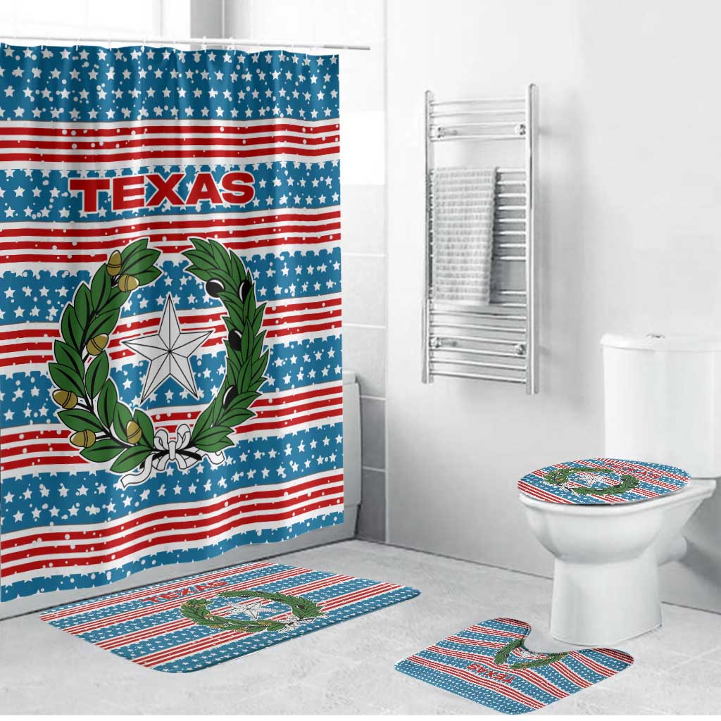 Texas Christmas Bathroom Set with Blue and Red Striped Festive Pattern Lone Star and Santa Motif - Wonder Print Shop