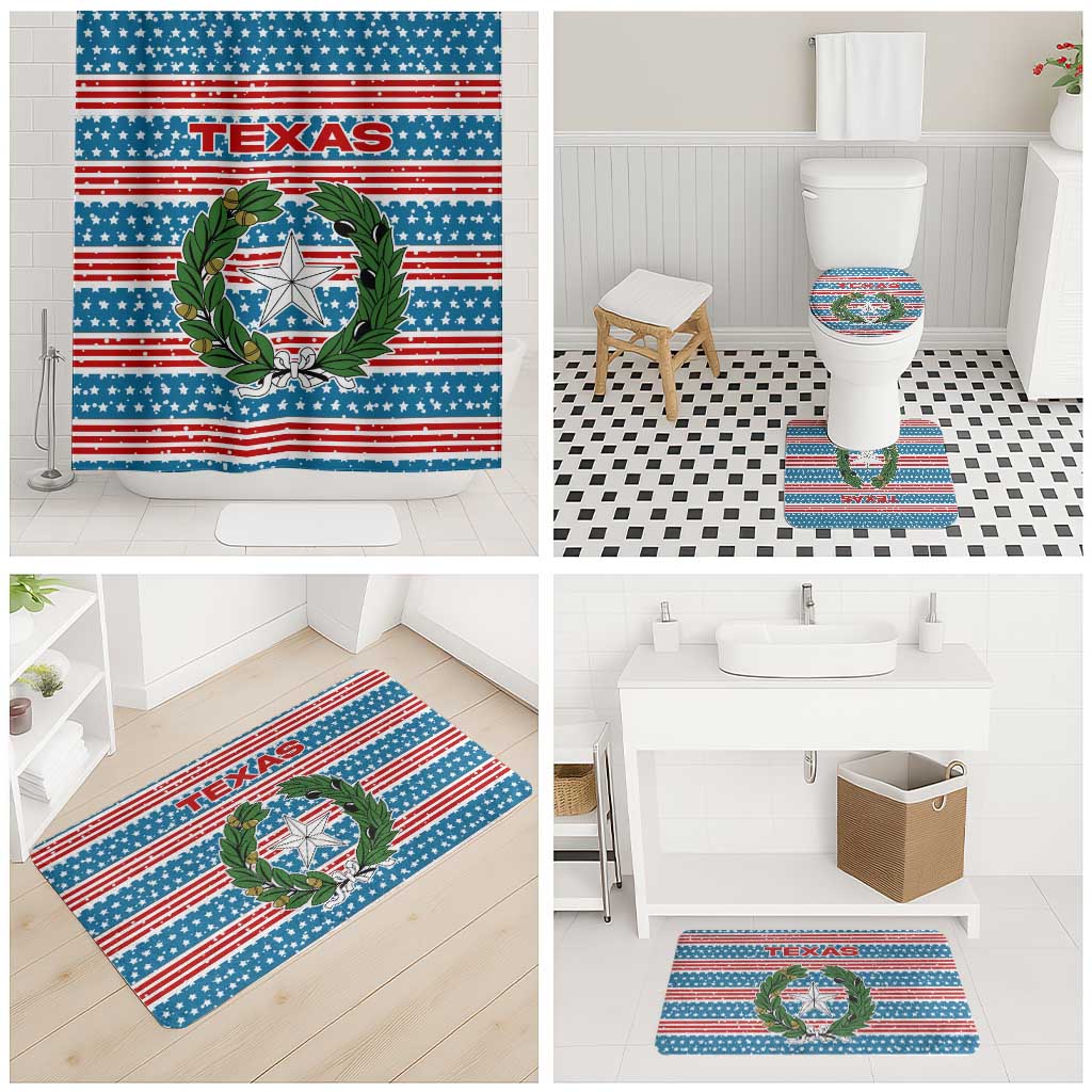 Texas Christmas Bathroom Set with Blue and Red Striped Festive Pattern Lone Star and Santa Motif - Wonder Print Shop
