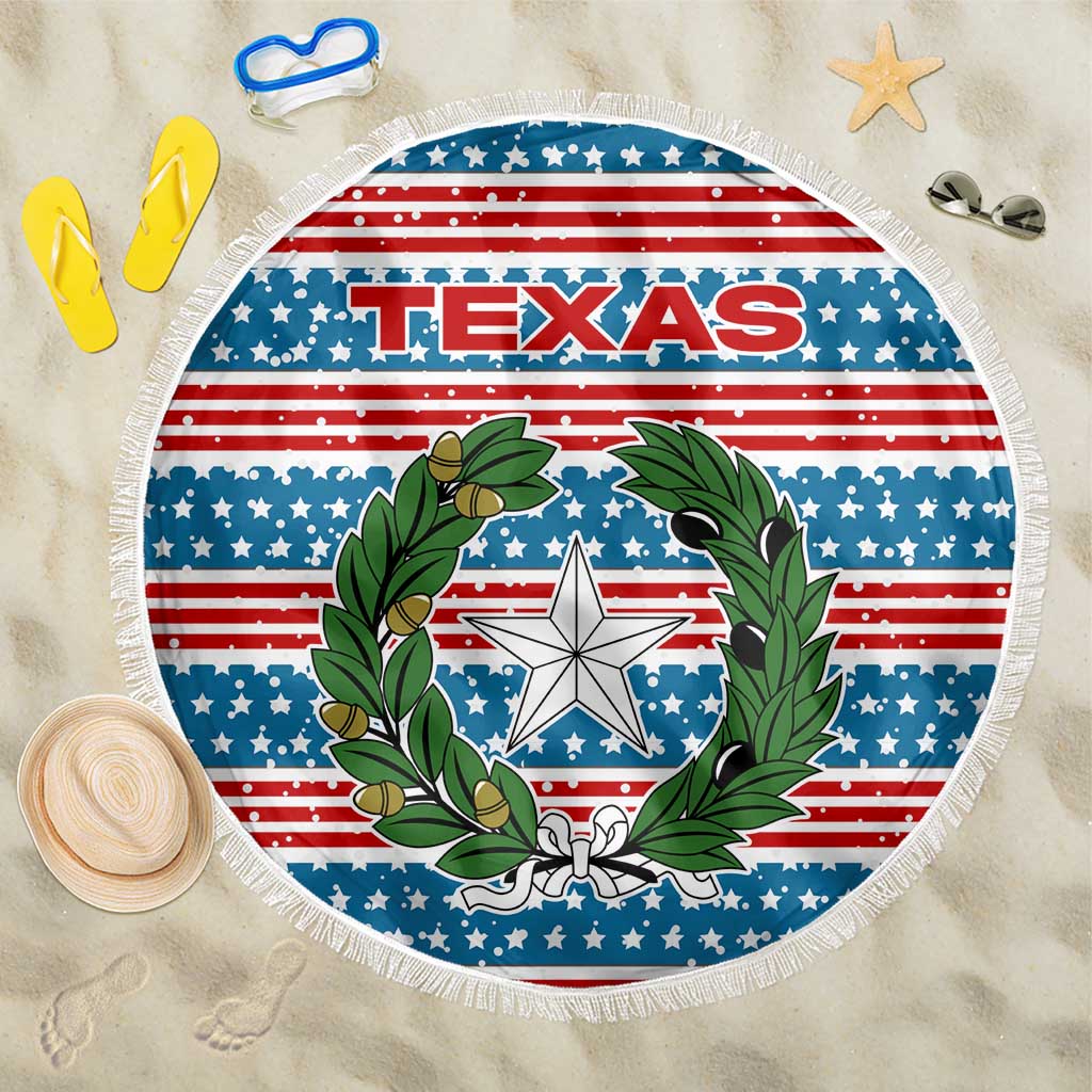 Texas Christmas Beach Blanket with Blue and Red Striped Festive Pattern Lone Star and Santa Motif - Wonder Print Shop