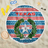 Texas Christmas Beach Blanket with Blue and Red Striped Festive Pattern Lone Star and Santa Motif - Wonder Print Shop