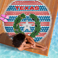 Texas Christmas Beach Blanket with Blue and Red Striped Festive Pattern Lone Star and Santa Motif - Wonder Print Shop
