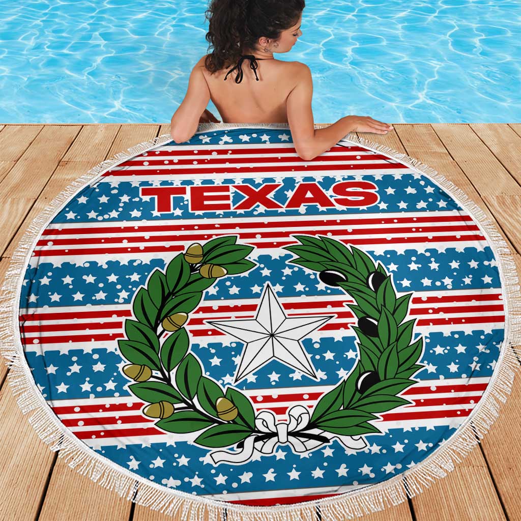 Texas Christmas Beach Blanket with Blue and Red Striped Festive Pattern Lone Star and Santa Motif - Wonder Print Shop