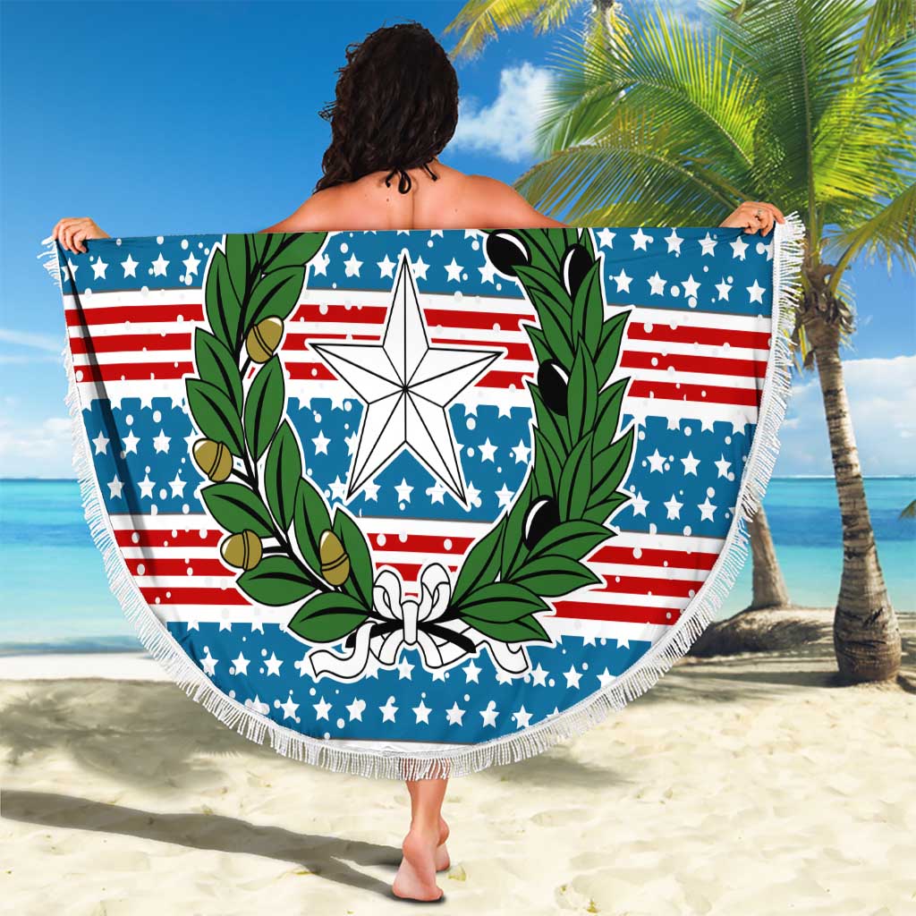 Texas Christmas Beach Blanket with Blue and Red Striped Festive Pattern Lone Star and Santa Motif - Wonder Print Shop