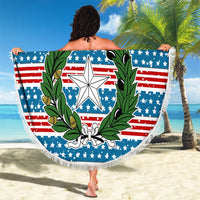 Texas Christmas Beach Blanket with Blue and Red Striped Festive Pattern Lone Star and Santa Motif - Wonder Print Shop