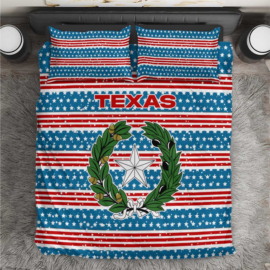 Texas Christmas Bedding Set with Blue and Red Striped Festive Pattern Lone Star and Santa Motif - Wonder Print Shop