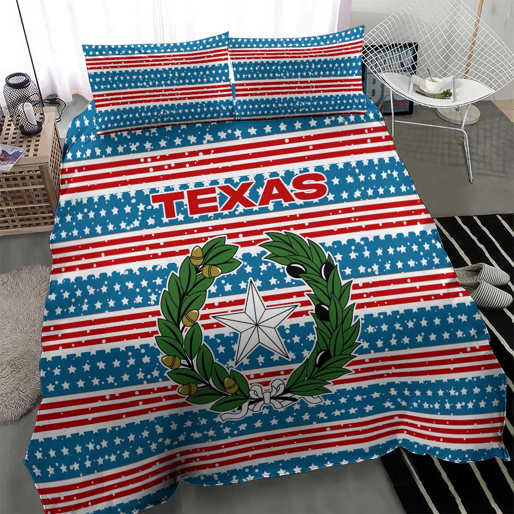 Texas Christmas Bedding Set with Blue and Red Striped Festive Pattern Lone Star and Santa Motif - Wonder Print Shop