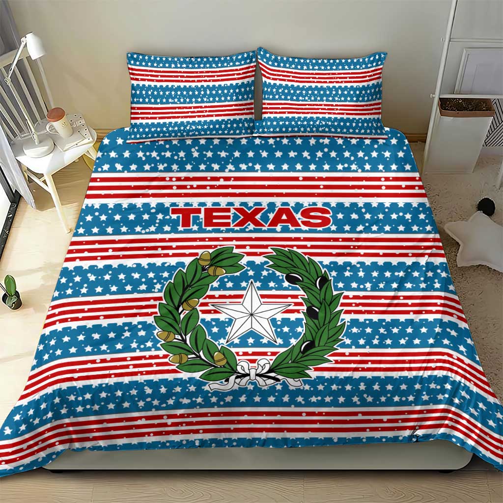 Texas Christmas Bedding Set with Blue and Red Striped Festive Pattern Lone Star and Santa Motif - Wonder Print Shop