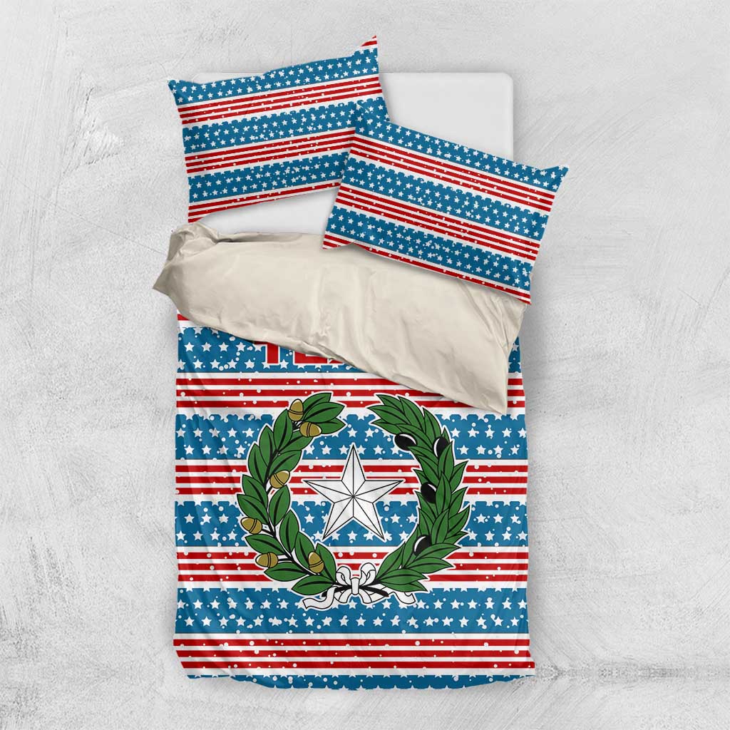 Texas Christmas Bedding Set with Blue and Red Striped Festive Pattern Lone Star and Santa Motif - Wonder Print Shop