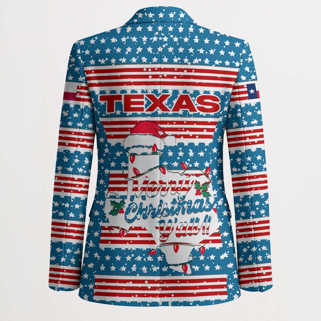 Texas Christmas Blazer with Blue and Red Striped Festive Pattern Lone Star and Santa Motif - Wonder Print Shop