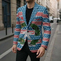 Texas Christmas Blazer with Blue and Red Striped Festive Pattern Lone Star and Santa Motif - Wonder Print Shop