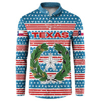 Texas Christmas Button Sweatshirt with Blue and Red Striped Festive Pattern Lone Star and Santa Motif - Wonder Print Shop