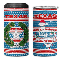 Texas Christmas 4 in 1 Can Cooler Tumbler with Blue and Red Striped Festive Pattern Lone Star and Santa Motif - Wonder Print Shop