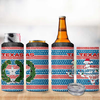 Texas Christmas 4 in 1 Can Cooler Tumbler with Blue and Red Striped Festive Pattern Lone Star and Santa Motif - Wonder Print Shop