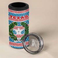 Texas Christmas 4 in 1 Can Cooler Tumbler with Blue and Red Striped Festive Pattern Lone Star and Santa Motif - Wonder Print Shop