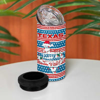 Texas Christmas 4 in 1 Can Cooler Tumbler with Blue and Red Striped Festive Pattern Lone Star and Santa Motif - Wonder Print Shop