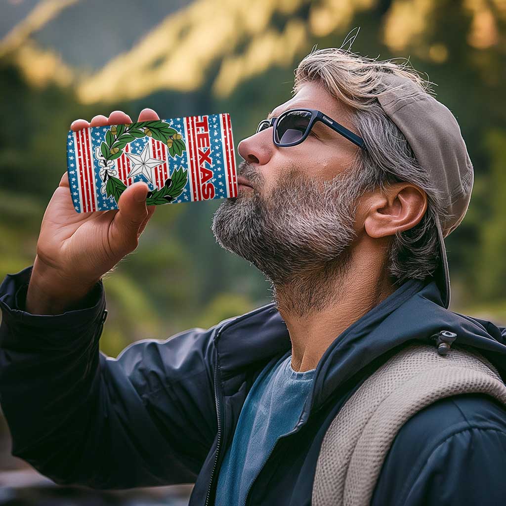 Texas Christmas 4 in 1 Can Cooler Tumbler with Blue and Red Striped Festive Pattern Lone Star and Santa Motif - Wonder Print Shop