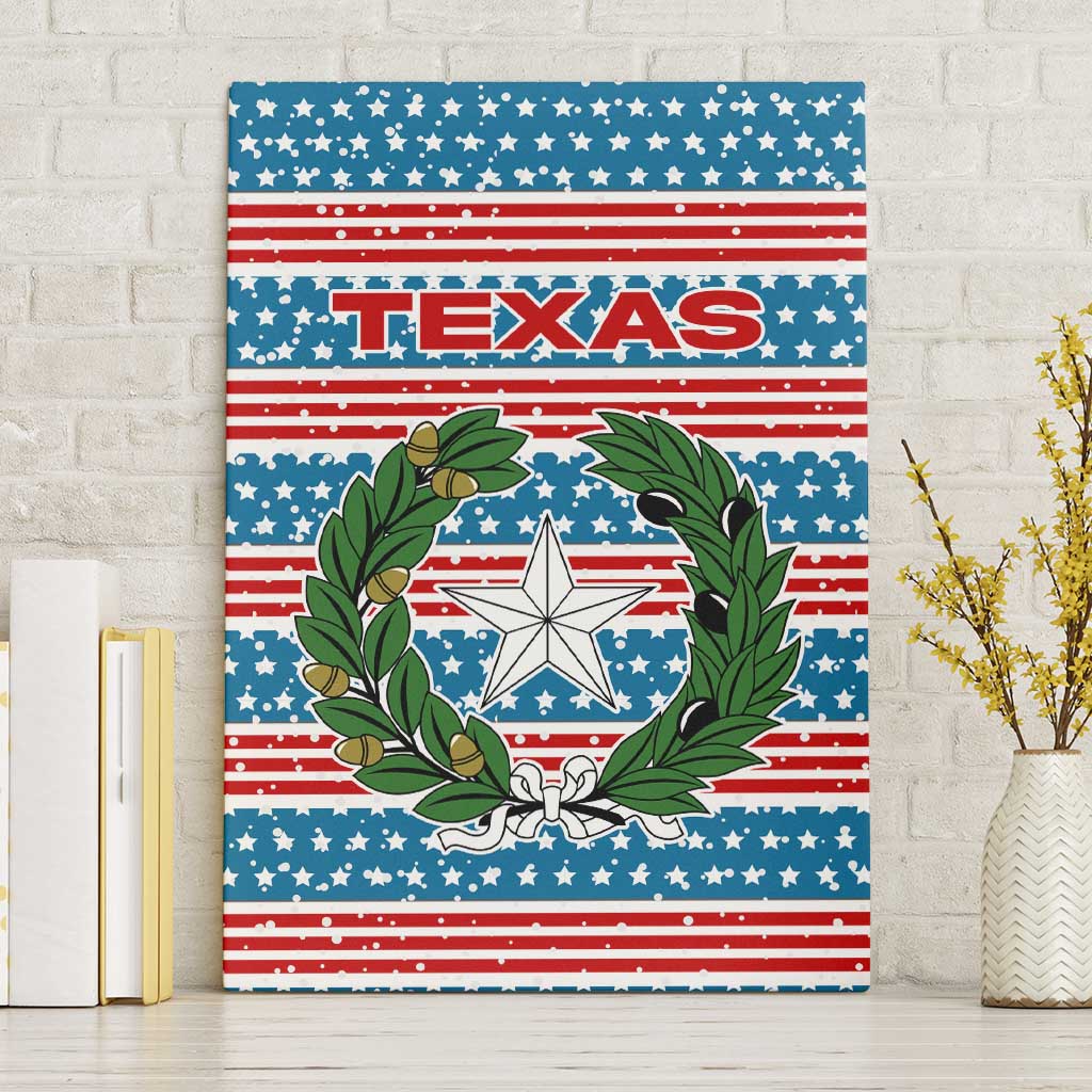 Texas Christmas Canvas Wall Art with Blue and Red Striped Festive Pattern Lone Star and Santa Motif - Wonder Print Shop