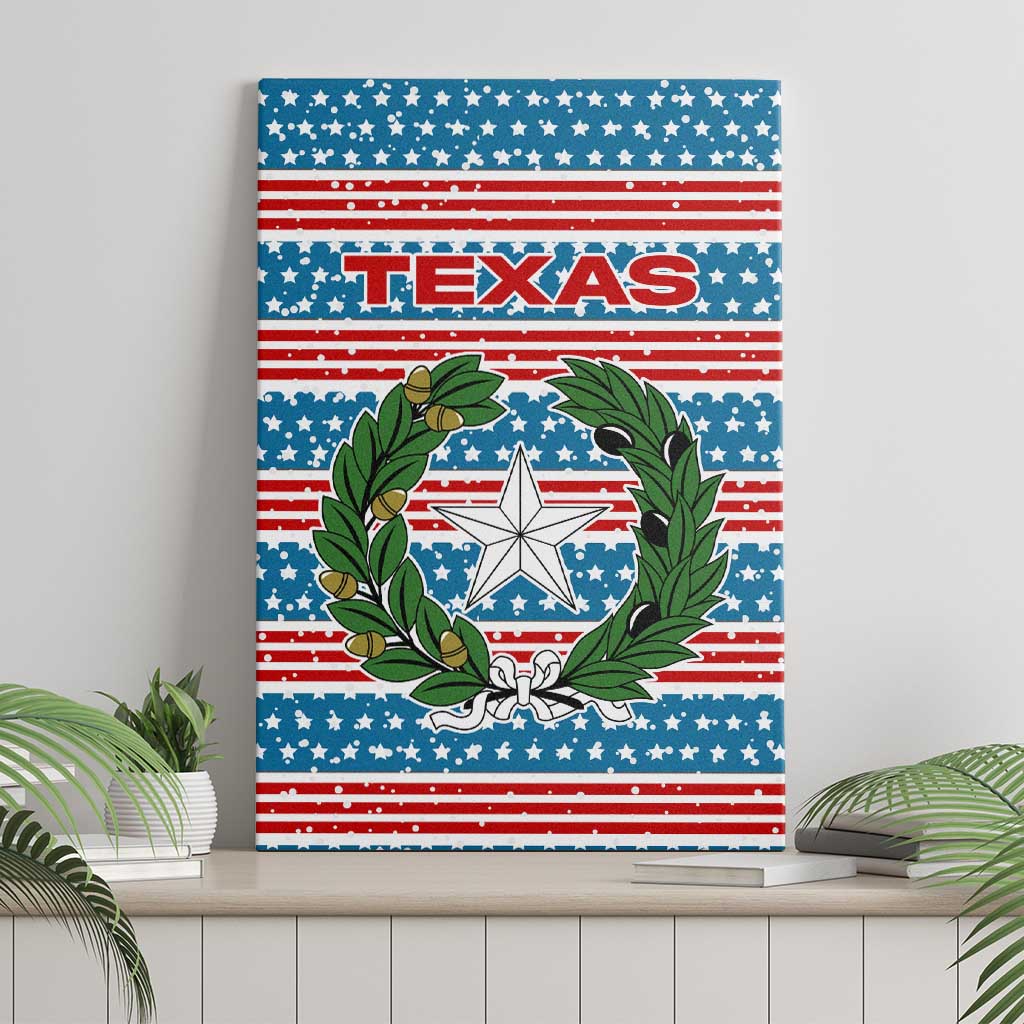 Texas Christmas Canvas Wall Art with Blue and Red Striped Festive Pattern Lone Star and Santa Motif - Wonder Print Shop