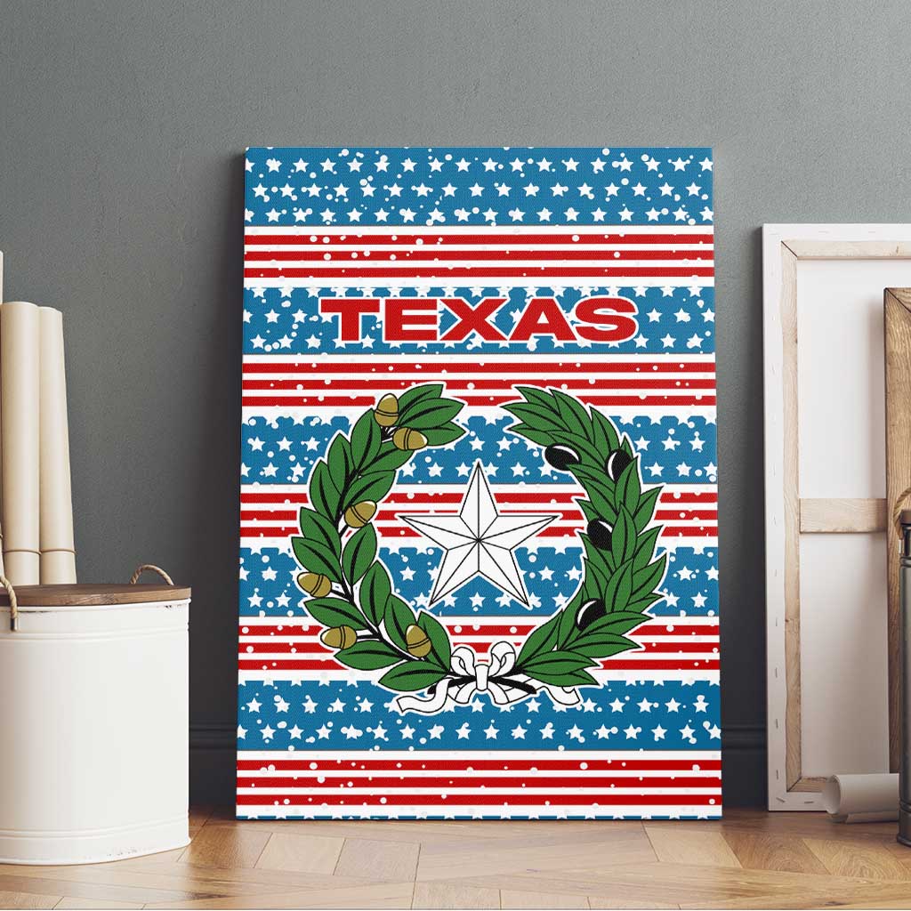 Texas Christmas Canvas Wall Art with Blue and Red Striped Festive Pattern Lone Star and Santa Motif - Wonder Print Shop