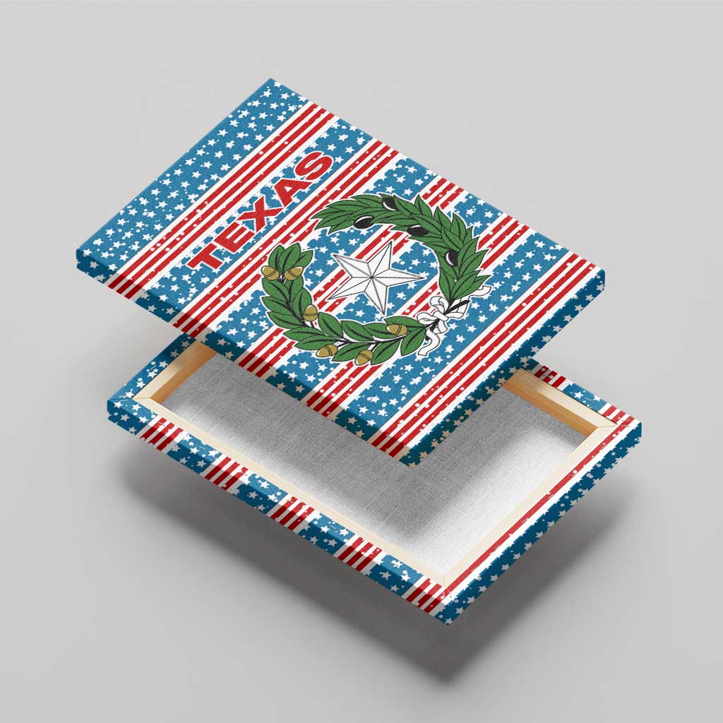 Texas Christmas Canvas Wall Art with Blue and Red Striped Festive Pattern Lone Star and Santa Motif - Wonder Print Shop