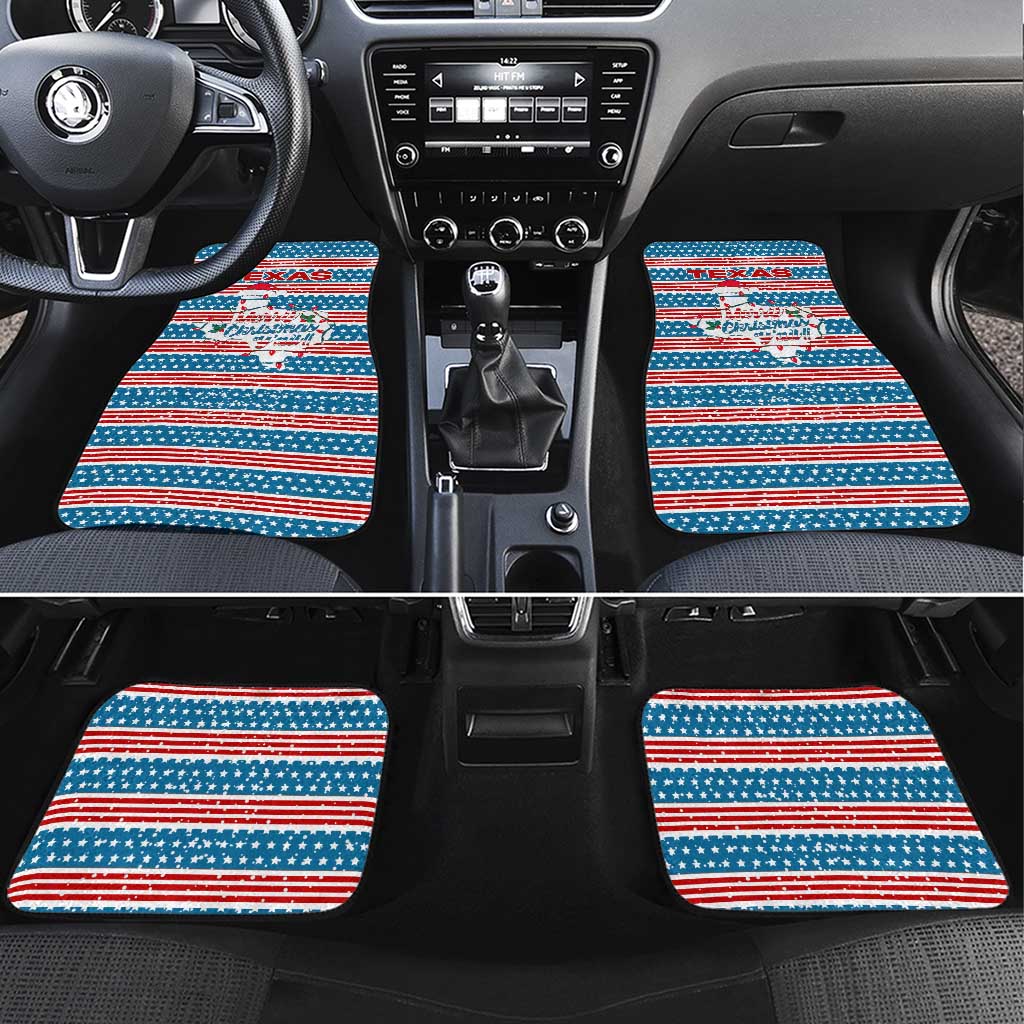 Texas Christmas Car Mats with Blue and Red Striped Festive Pattern Lone Star and Santa Motif - Wonder Print Shop