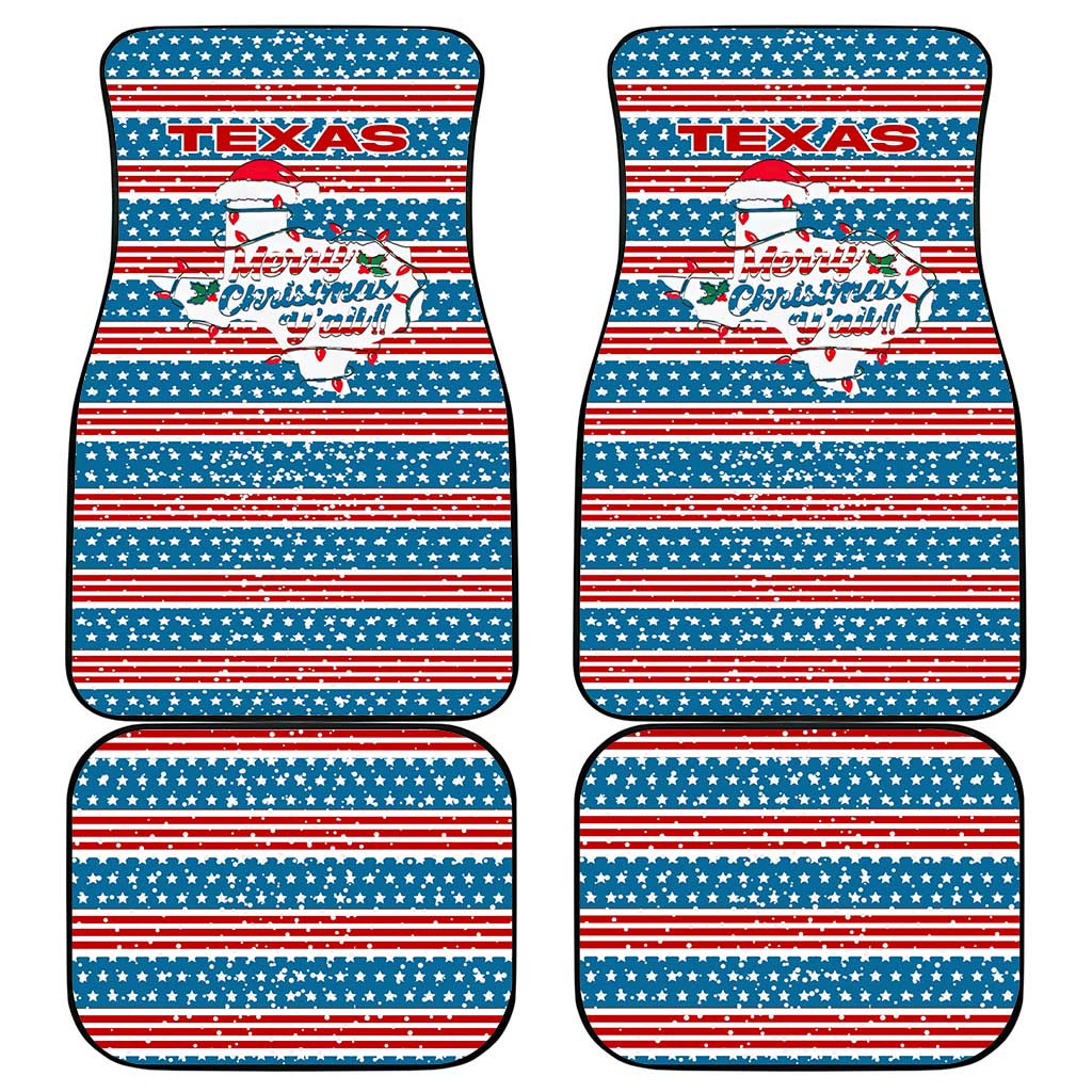 Texas Christmas Car Mats with Blue and Red Striped Festive Pattern Lone Star and Santa Motif - Wonder Print Shop