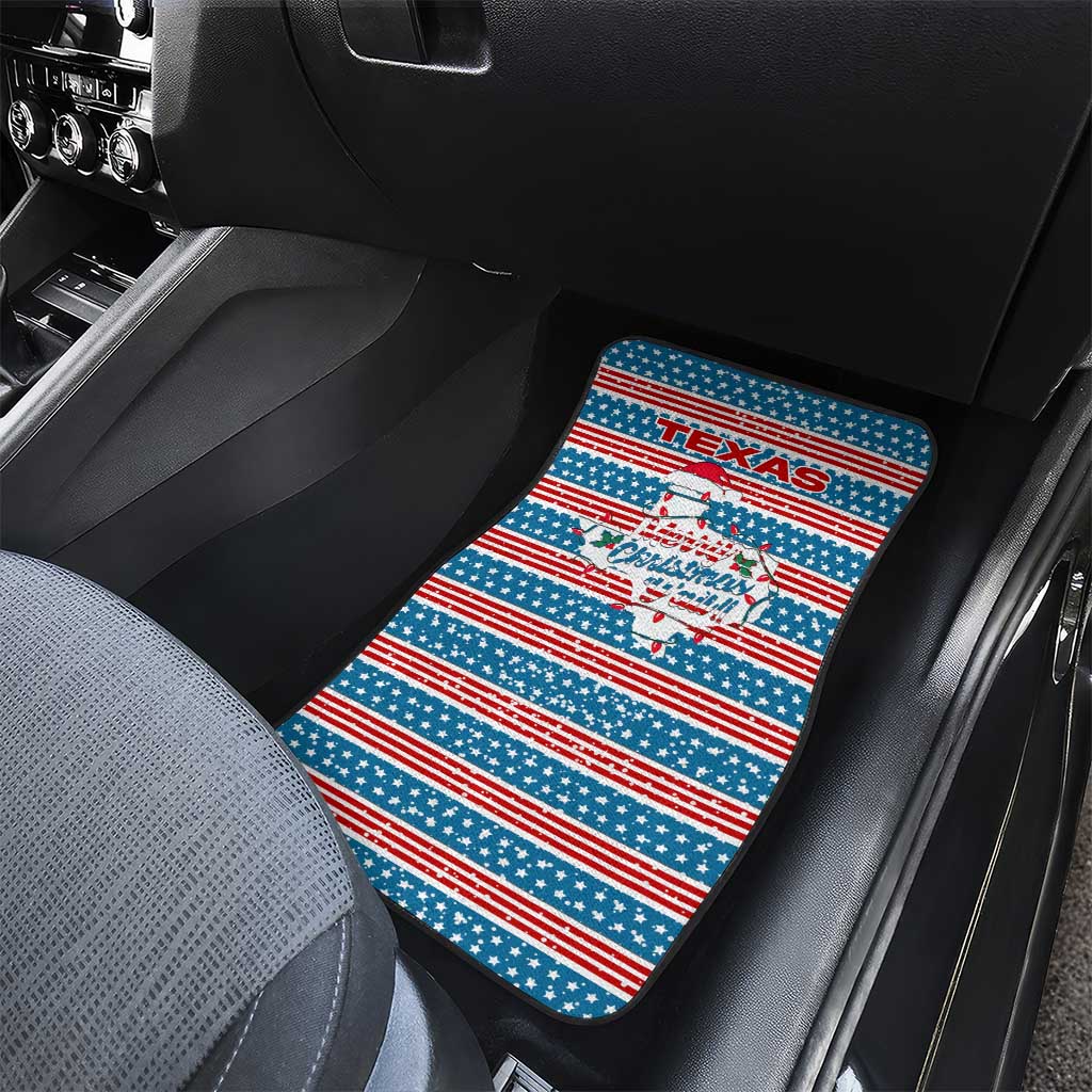 Texas Christmas Car Mats with Blue and Red Striped Festive Pattern Lone Star and Santa Motif - Wonder Print Shop