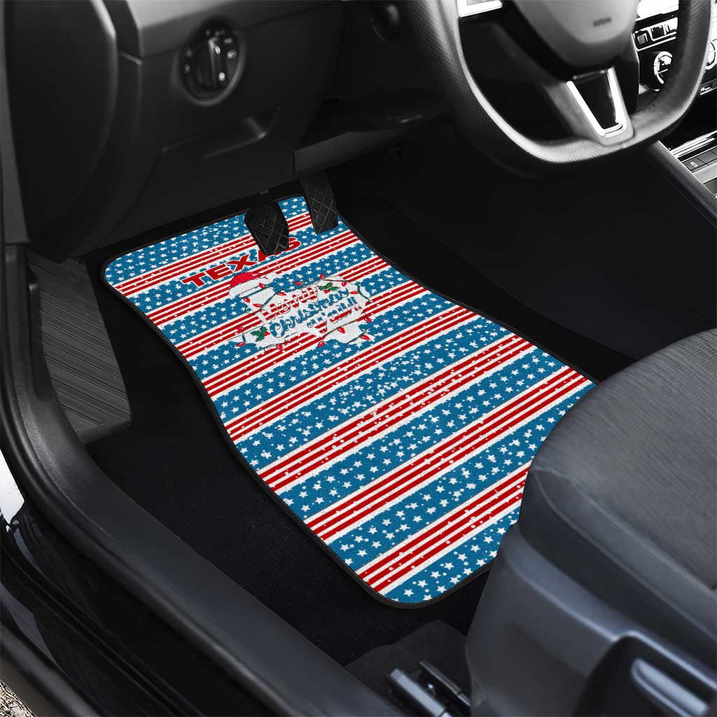 Texas Christmas Car Mats with Blue and Red Striped Festive Pattern Lone Star and Santa Motif - Wonder Print Shop