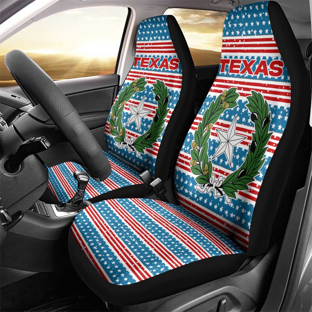 Texas Christmas Car Seat Cover with Blue and Red Striped Festive Pattern Lone Star and Santa Motif - Wonder Print Shop