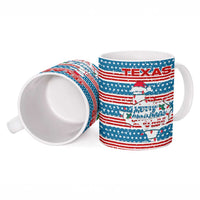 Texas Christmas Ceramic Mug with Blue and Red Striped Festive Pattern Lone Star and Santa Motif - Wonder Print Shop