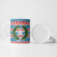 Texas Christmas Ceramic Mug with Blue and Red Striped Festive Pattern Lone Star and Santa Motif - Wonder Print Shop