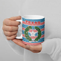 Texas Christmas Ceramic Mug with Blue and Red Striped Festive Pattern Lone Star and Santa Motif - Wonder Print Shop
