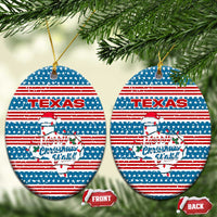 Texas Christmas Ceramic Ornament with Blue and Red Striped Festive Pattern Lone Star and Santa Motif - Wonder Print Shop