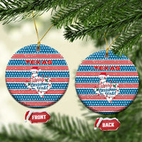Texas Christmas Ceramic Ornament with Blue and Red Striped Festive Pattern Lone Star and Santa Motif - Wonder Print Shop