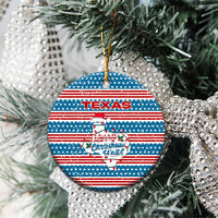 Texas Christmas Ceramic Ornament with Blue and Red Striped Festive Pattern Lone Star and Santa Motif - Wonder Print Shop