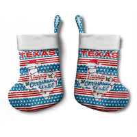 Texas Christmas Stocking with Blue and Red Striped Festive Pattern Lone Star and Santa Motif - Wonder Print Shop