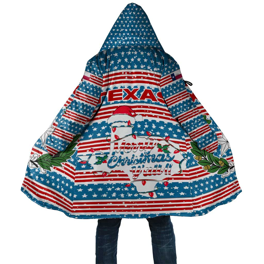 Texas Christmas Cloak with Blue and Red Striped Festive Pattern Lone Star and Santa Motif - Wonder Print Shop