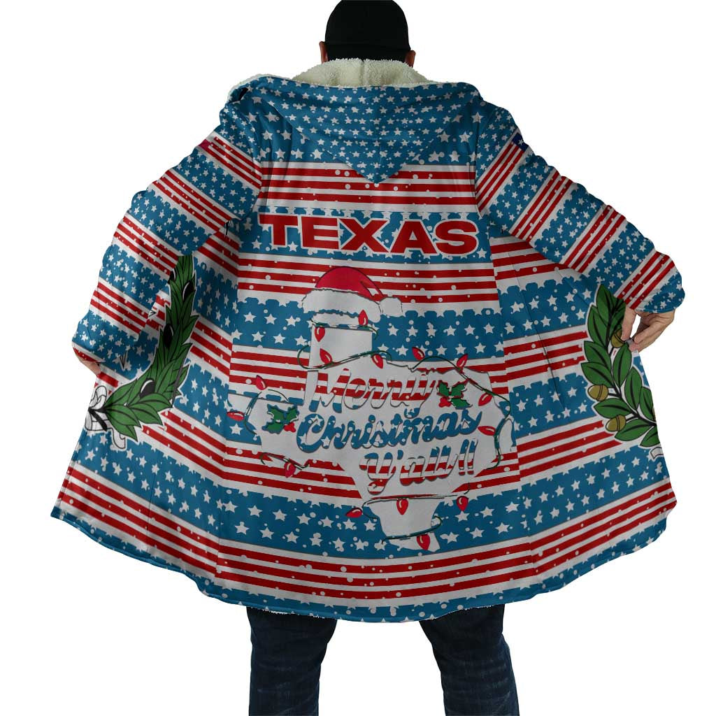 Texas Christmas Cloak with Blue and Red Striped Festive Pattern Lone Star and Santa Motif - Wonder Print Shop