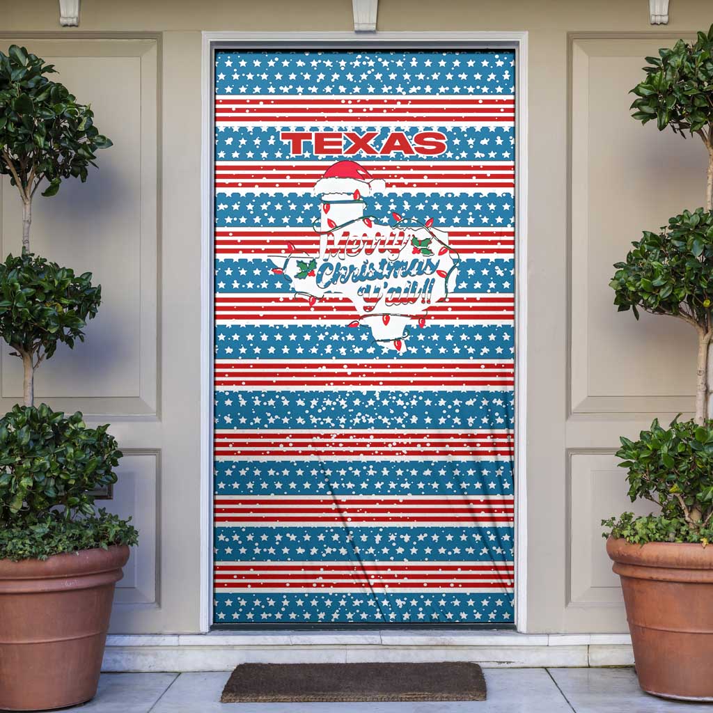 Texas Christmas Door Cover with Blue and Red Striped Festive Pattern Lone Star and Santa Motif - Wonder Print Shop