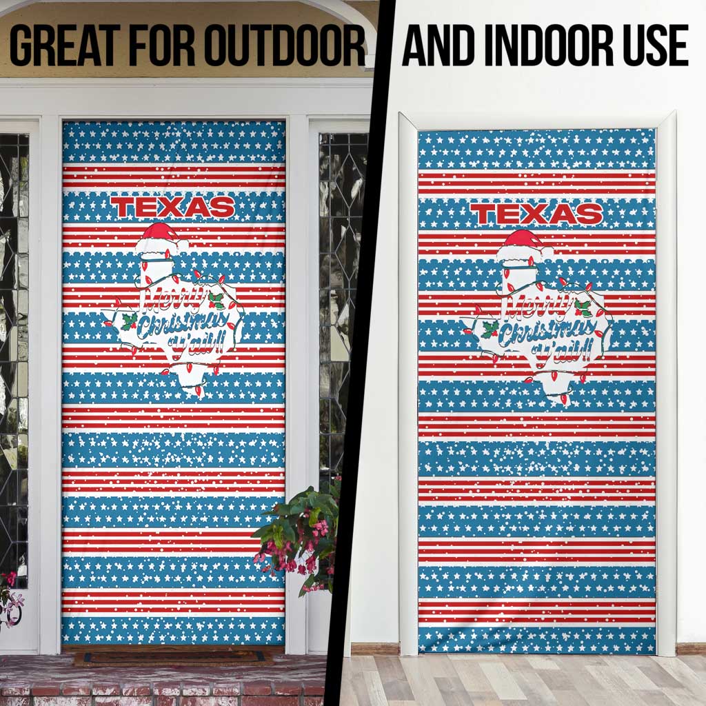 Texas Christmas Door Cover with Blue and Red Striped Festive Pattern Lone Star and Santa Motif - Wonder Print Shop