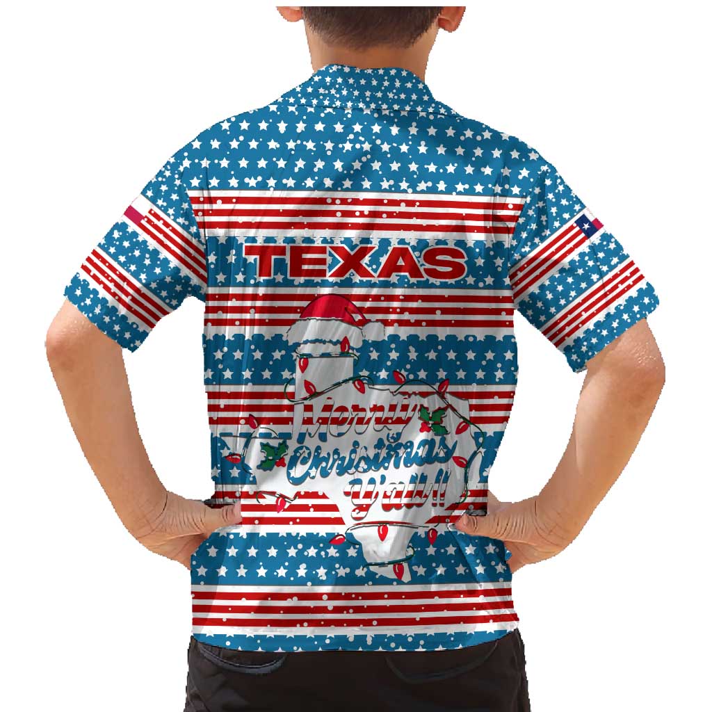 Texas Christmas Family Matching Mermaid Dress and Hawaiian Shirt with Blue and Red Striped Festive Pattern Lone Star and Santa Motif - Wonder Print Shop