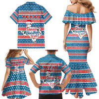Texas Christmas Family Matching Mermaid Dress and Hawaiian Shirt with Blue and Red Striped Festive Pattern Lone Star and Santa Motif - Wonder Print Shop