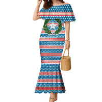 Texas Christmas Family Matching Mermaid Dress and Hawaiian Shirt with Blue and Red Striped Festive Pattern Lone Star and Santa Motif - Wonder Print Shop