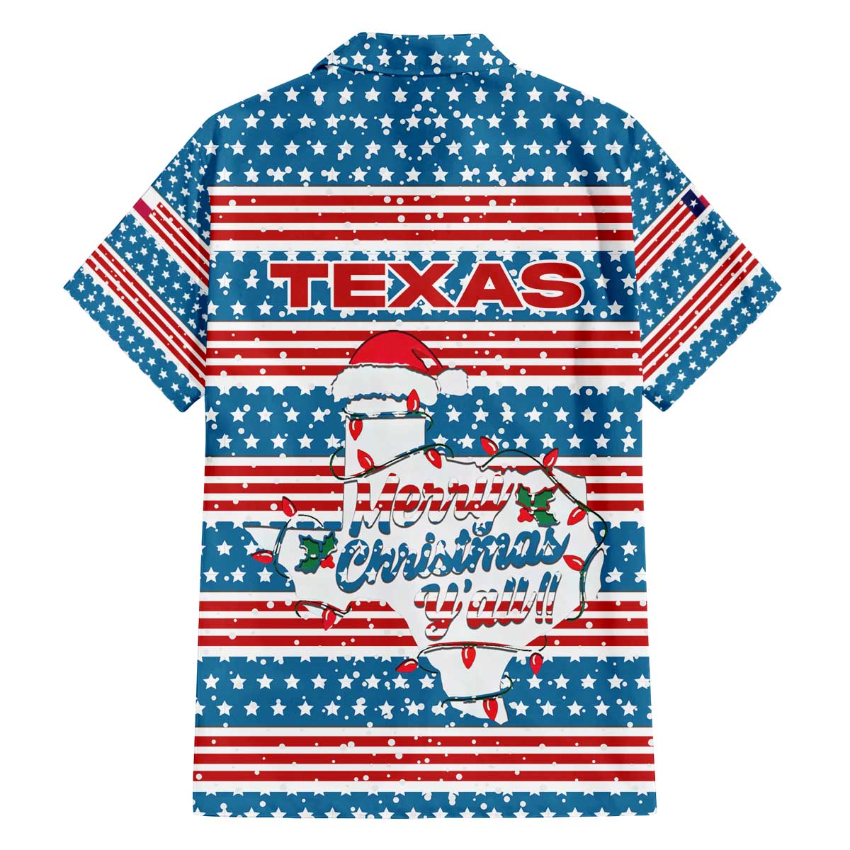 Texas Christmas Family Matching Off The Shoulder Long Sleeve Dress and Hawaiian Shirt with Blue and Red Striped Festive Pattern Lone Star and Santa Motif - Wonder Print Shop