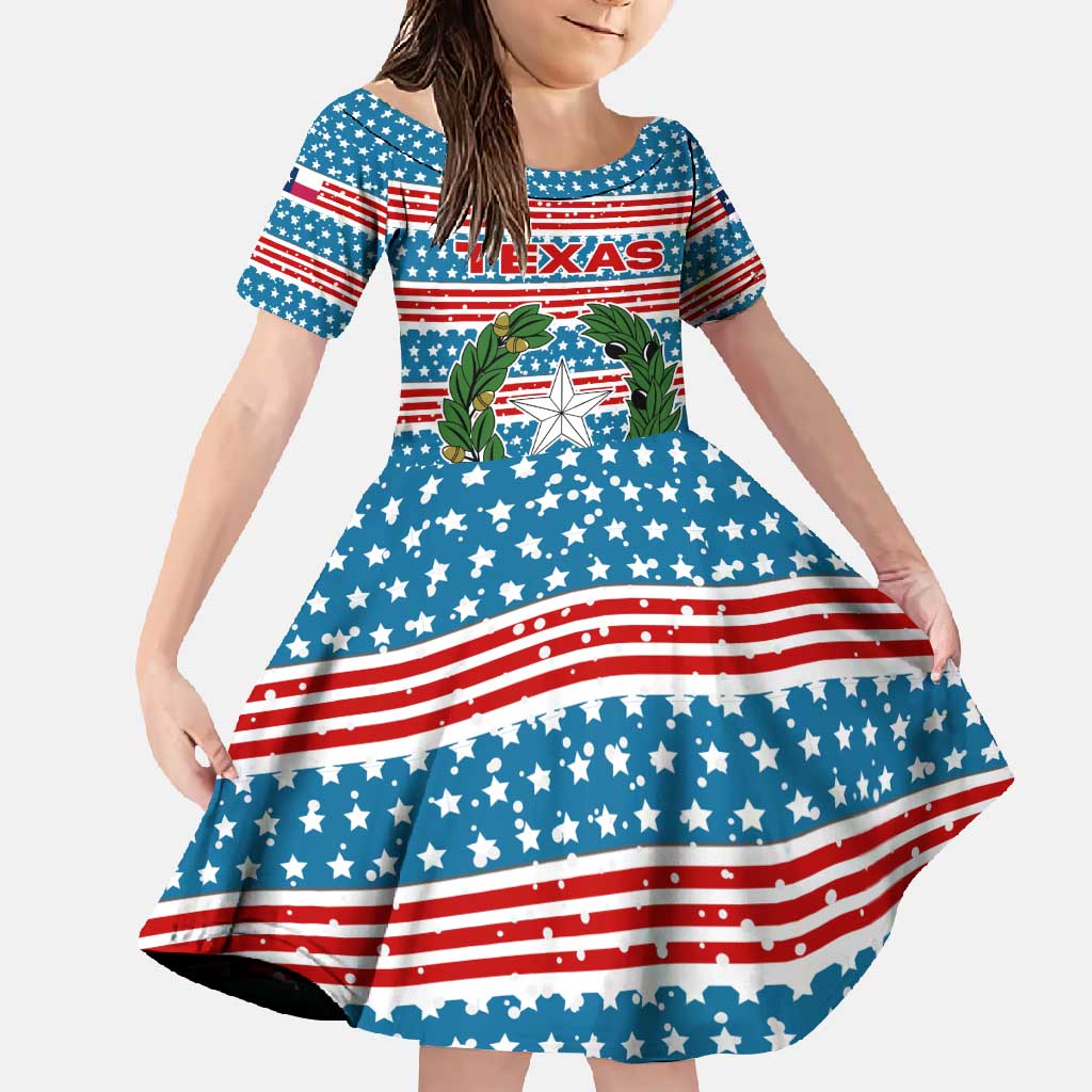 Texas Christmas Family Matching Off Shoulder Maxi Dress and Hawaiian Shirt with Blue and Red Striped Festive Pattern Lone Star and Santa Motif - Wonder Print Shop