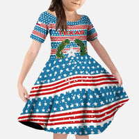 Texas Christmas Family Matching Off Shoulder Maxi Dress and Hawaiian Shirt with Blue and Red Striped Festive Pattern Lone Star and Santa Motif - Wonder Print Shop