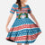 Texas Christmas Family Matching Off Shoulder Maxi Dress and Hawaiian Shirt with Blue and Red Striped Festive Pattern Lone Star and Santa Motif - Wonder Print Shop