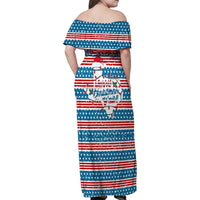 Texas Christmas Family Matching Off Shoulder Maxi Dress and Hawaiian Shirt with Blue and Red Striped Festive Pattern Lone Star and Santa Motif - Wonder Print Shop