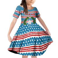 Texas Christmas Family Matching Off Shoulder Short Dress and Hawaiian Shirt with Blue and Red Striped Festive Pattern Lone Star and Santa Motif - Wonder Print Shop
