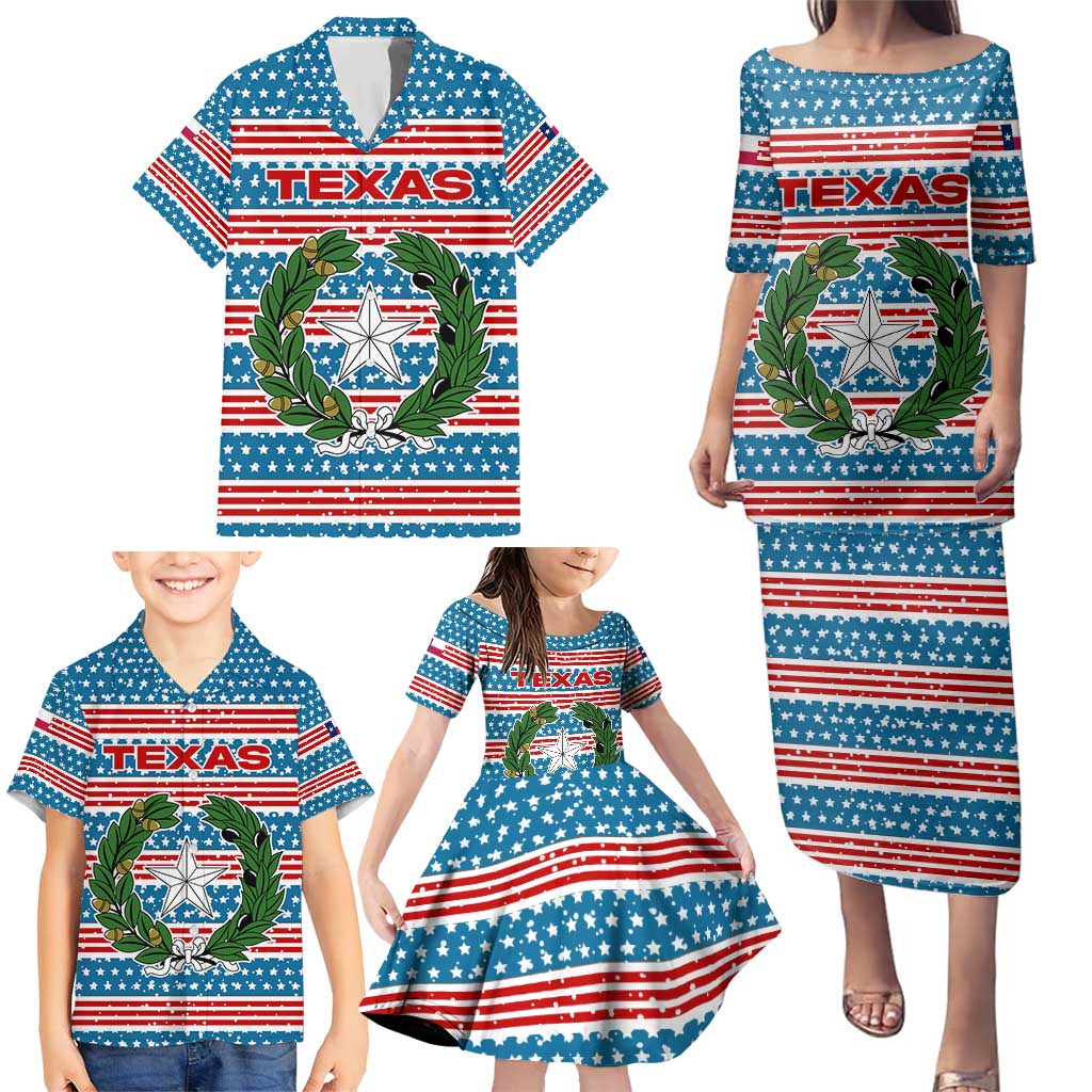 Texas Christmas Family Matching Puletasi and Hawaiian Shirt with Blue and Red Striped Festive Pattern Lone Star and Santa Motif - Wonder Print Shop